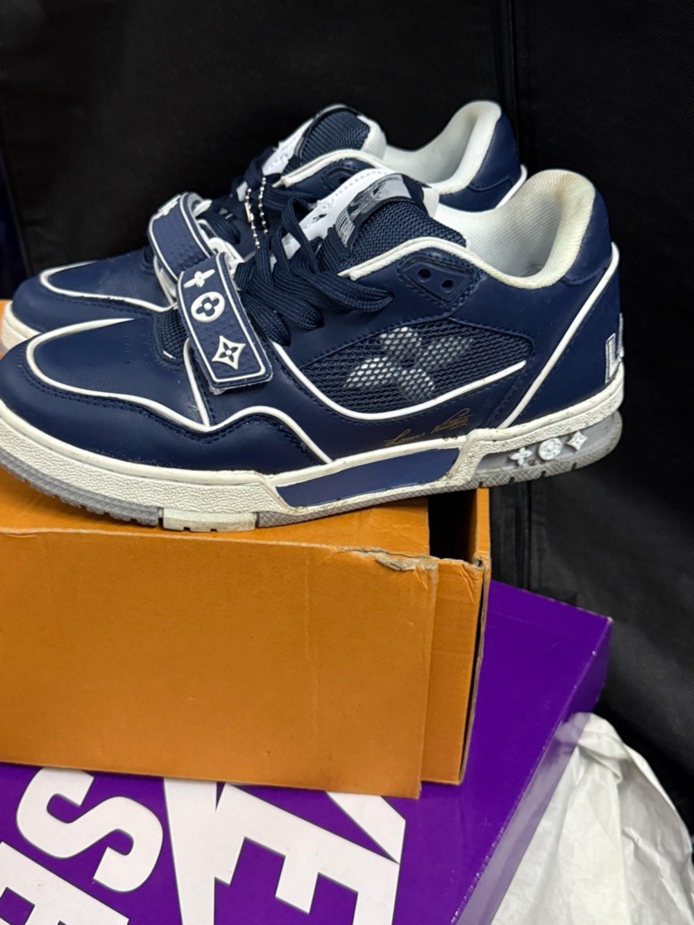 Louis Vuitton Navy and White Trainer Sneakers